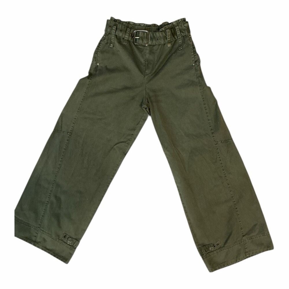 NWOT Free People Women's Size Small Olive Green Paperbag Belted Cropped Pants
